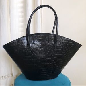 Anine Bing Holland Croc Embossed Leather Tote Bag Black